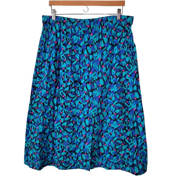 American Vintage Dresses & Skirts - VINTAGE 80s Midi Skirt Womens XL Silk Blend Bold Colorful Business Casual Summer